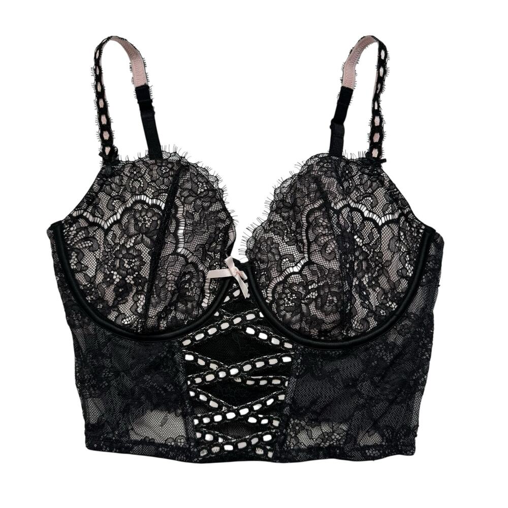 VICTORIAS SECRET Corset Dream Angel Heritage Ribbon Slot Top Small-DD Pink Black
